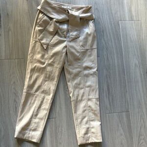 Jonathan Simkhai faux leather beige pants with tie belt
